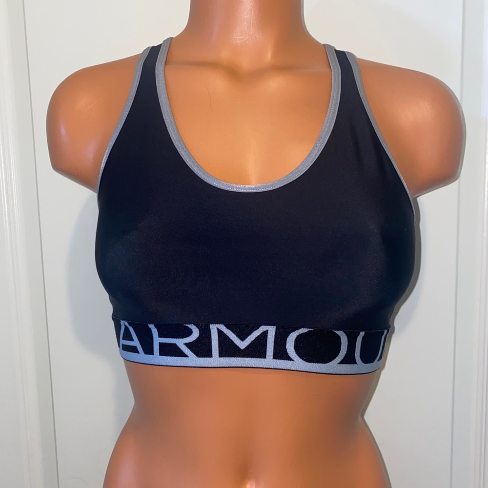 UA UNDER ARMOUR Sports Bra S Small Gray Black Racer Back EUC $45